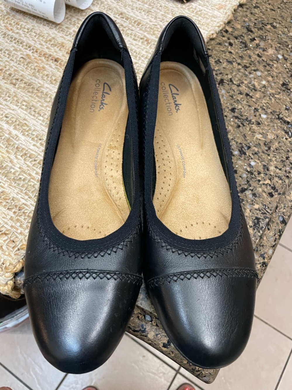 Clarks Black Women's Leather Slip-On Ballet Flats